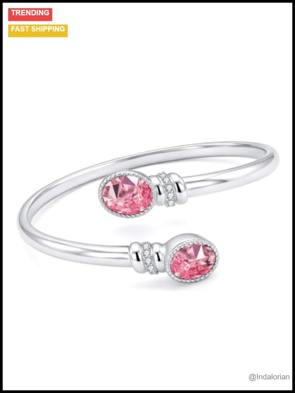 14K White Gold Plated Birthstone Cuff Bangle Bracelet for Women